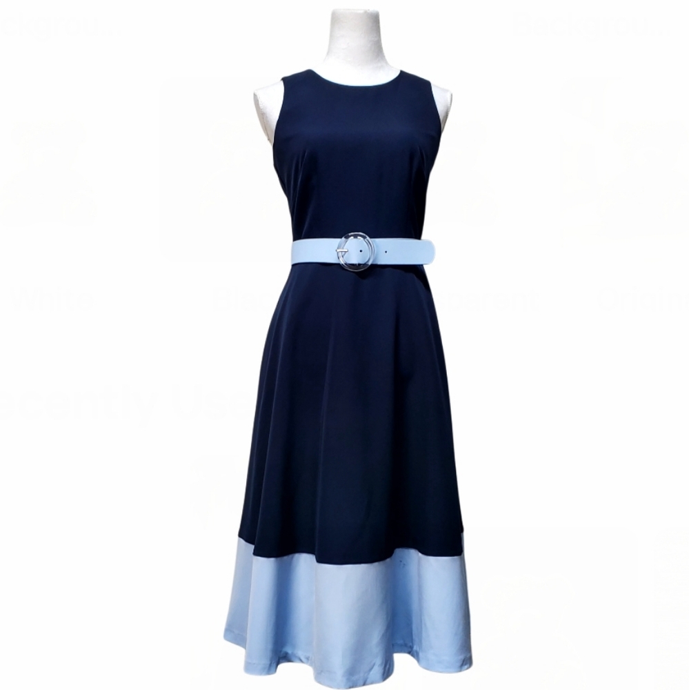 Vince Camuto Color Block of Blue Midi Sleeveless Round Neckline Size 6
